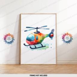 Personalised Kids Helicopter Wall Art - Set Of 3 Prints - Colourful Boys Posters Room Nursery Custom Name Decor Aviation Gifts - thumbnail 3