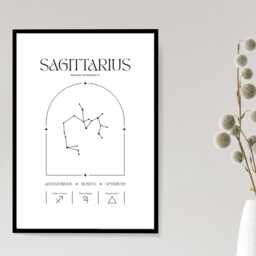 Sagittarius Zodiac Print - Minimalist Astrology Poster Horoscope Wall Art Star Sign Decor Gift A5 A4 A3 Framed Or Unframed - thumbnail 2