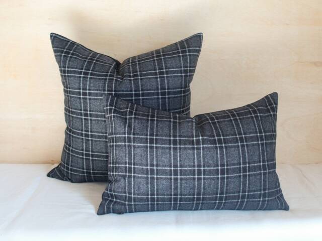 Black & White Oxford Plaid Wool Pillow Cover - Ready To Ship - image 1
