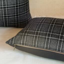 Black & White Oxford Plaid Wool Pillow Cover - Ready To Ship - thumbnail 2