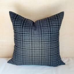 Black & White Oxford Plaid Wool Pillow Cover - Ready To Ship - thumbnail 3