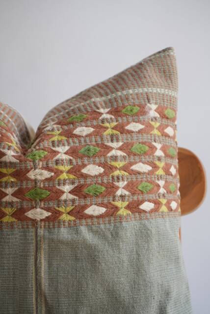 Handmade Hmong Hemp Pillow Cover Embroidered Tribal Design - 20x20 - image 1