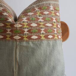 Handmade Hmong Hemp Pillow Cover Embroidered Tribal Design - 20x20 - thumbnail 2