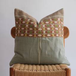 Handmade Hmong Hemp Pillow Cover Embroidered Tribal Design - 20x20 - thumbnail 3