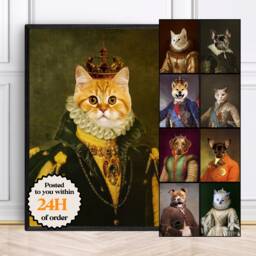 Custom Renaissance Pet Portrait, Dog Cat Art, Regal Framed Print Or Digital Download - thumbnail 1