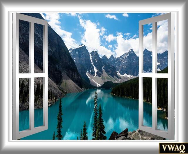 Window Mural Mountain View 3D Vinyl Wall Decal Ocean Frame Sticker Art Vwaq-Gj402