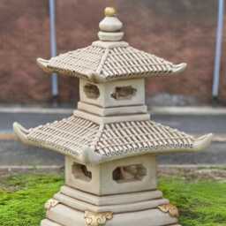 Chinese Pagoda Lantern Sculpture Asian Zen Art Statue Concrete Temple Figurine Outdoor Ornament Cement Meditation Decor - thumbnail 2