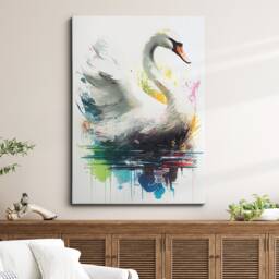 Beautiful Swan Animal Abstract Queen Oil Painting Splatter Style Wall Art Framed Canvas Poster Print, Home/Office Room Decor Gifts - thumbnail 1
