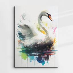 Beautiful Swan Animal Abstract Queen Oil Painting Splatter Style Wall Art Framed Canvas Poster Print, Home/Office Room Decor Gifts - thumbnail 3