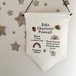 Personalised Nursery Wall Hanging, Birth Announcement, Flag, Pendent, Print, New Baby Gift, Stats, Decor - thumbnail 3
