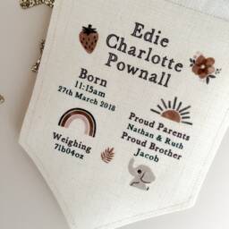 Personalised Nursery Wall Hanging, Birth Announcement, Flag, Pendent, Print, New Baby Gift, Stats, Decor - thumbnail 2