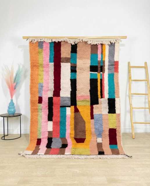 Colorful Moroccan Rug, Abstract Vertical Block Berber Shag Rug Large Area Multicolor Wool Carpet - image 1
