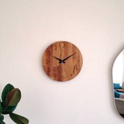 Oak Wooden Wall Clock, 15'' Geometric Design Minimalist Silent Handmade Home Decor, New - thumbnail 4