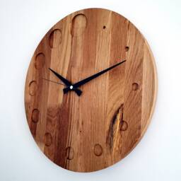 Oak Wooden Wall Clock, 15'' Geometric Design Minimalist Silent Handmade Home Decor, New - thumbnail 3