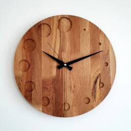 Oak Wooden Wall Clock, 15'' Geometric Design Minimalist Silent Handmade Home Decor, New