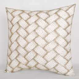 Hand Embroidered Beaded Throw Pillow Cover Off White, Gold Accent - Bmcc215 - thumbnail 3