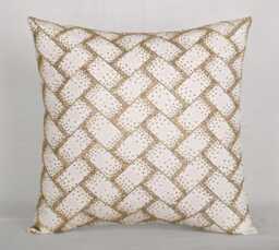 Hand Embroidered Beaded Throw Pillow Cover Off White, Gold Accent - Bmcc215 - thumbnail 1