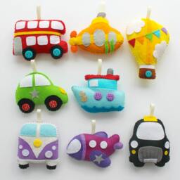 Felt Transport Garland. Handmade Set Of 8 Felt Decorations. Vehicles. Camper Van. Hot Air Balloon. Car. Boat - thumbnail 3