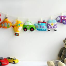 Felt Transport Garland. Handmade Set Of 8 Felt Decorations. Vehicles. Camper Van. Hot Air Balloon. Car. Boat - thumbnail 2