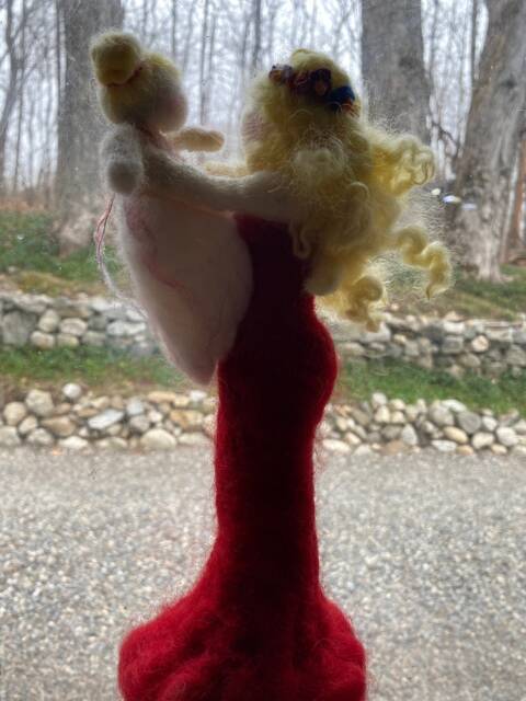 Mother & Toddler Daughter Wool Doll Sculpture - image 1