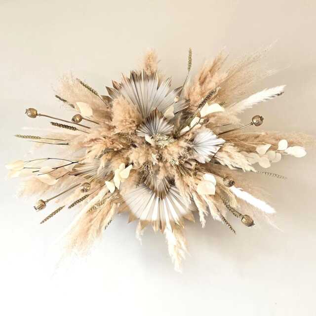 White & Gold Pampas Grass Wall Decor - Dried Flower Arrangement - image 1