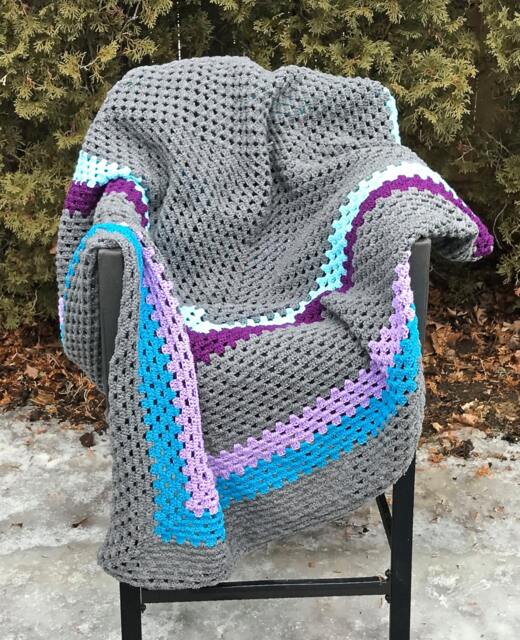 Grey, Turquoise, & Purple Giant Granny Square Crochet Blanket - image 1