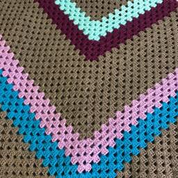 Grey, Turquoise, & Purple Giant Granny Square Crochet Blanket - thumbnail 4