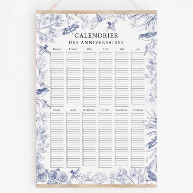 Birthday Calendar - Jouy Pattern Original & Useful Decorative Gift For Noting Birthdays - image 1