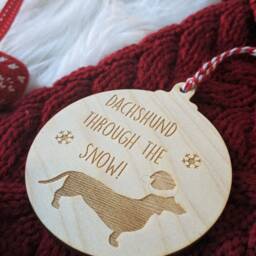 Dachshund Through The Snow Christmas Tree Bauble Ornament - Pet Wooden Engraving - thumbnail 3