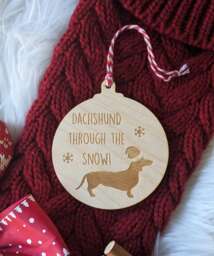 Dachshund Through The Snow Christmas Tree Bauble Ornament - Pet Wooden Engraving - thumbnail 1