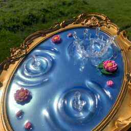 Overflowing Grace - Pink Lotus Gold Round Resin Mirror & Treasure Tray Flowers - thumbnail 2