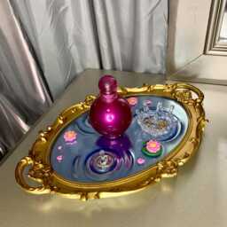 Overflowing Grace - Pink Lotus Gold Round Resin Mirror & Treasure Tray Flowers - thumbnail 3