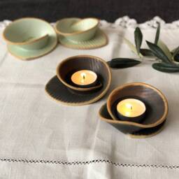 Handmade Stoneware Shabbat Candle Holders Minimalist Judaica Decor - thumbnail 2