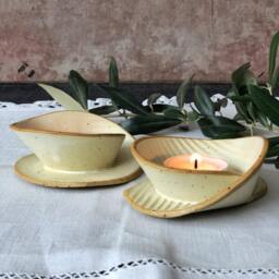 Handmade Stoneware Shabbat Candle Holders Minimalist Judaica Decor - thumbnail 3