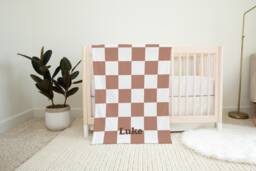 Terracotta Personalized Soft Fleece Baby Blanket - Aesthetic Gifts Shower Gift Neutral Checkered Gender - thumbnail 1