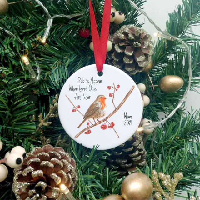 Personalised Robin Decoration - Robins Appear When Loved Ones Are Near Ceramic Memorial Ornament Christmas Tree Bauble - image 1