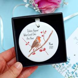 Personalised Robin Decoration - Robins Appear When Loved Ones Are Near Ceramic Memorial Ornament Christmas Tree Bauble - thumbnail 2