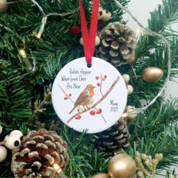 Personalised Robin Decoration - Robins Appear When Loved Ones Are Near Ceramic Memorial Ornament Christmas Tree Bauble - thumbnail 1