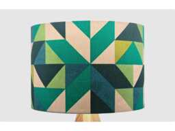Handmade Lampshade Emerald Green Geometric Abstract Fabric Drum, Retro Mid Century Light Shade For Table/Floor Lamp Or Ceiling Pendant