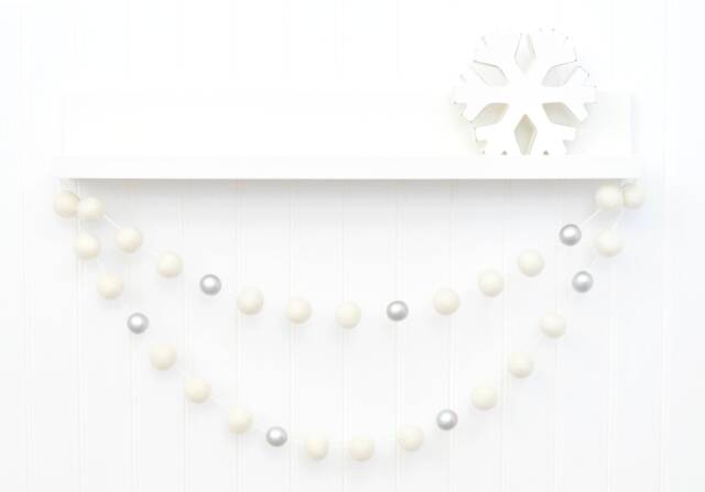 White & Silver Christmas Decoration - Felt Ball Garland Mantle Tree Bunting - image 1