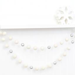 White & Silver Christmas Decoration - Felt Ball Garland Mantle Tree Bunting - thumbnail 2