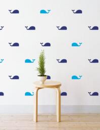 Mini Whales - Set Of 64 Wall Sticker Decal - Pattern, Art, Girls Room, Boys Nursery Decal, Decals, Kids Room Patterns - thumbnail 1