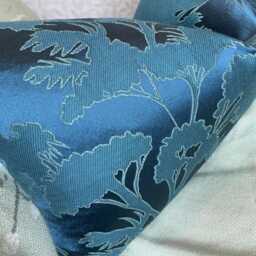 Decorative Teal Satin Cushion Cover, Handmade Pillow Home Decor, Livingroom Homeware, Abstract Trees John Lewis Komako Fabric - thumbnail 2
