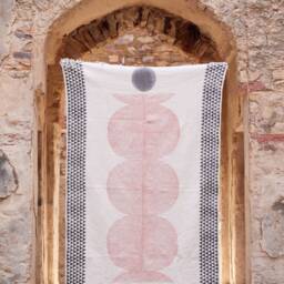 Hand-Block Printed Cotton Rug Bauhaus Modern Abstract Design - thumbnail 4