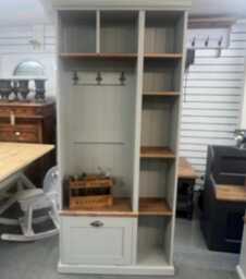 Handmade Pine Hall Bench With Storage, Hooks, & Shelves