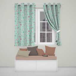 Cute Rainbow Bunny Flower Egg Pastel Kawaii Mint Background Seamless Pattern Readymade Eyelet Ring Top Thermal 100% Blackout Curtains - thumbnail 1