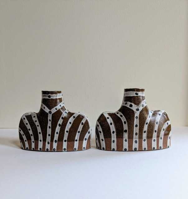 Handmade Ceramic Candlestick Holders in Black & White - image 1