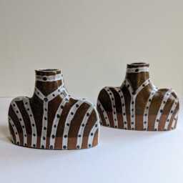Handmade Ceramic Candlestick Holders in Black & White - thumbnail 3
