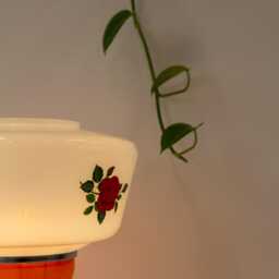 Yugochic Table Glass Lamp Vintage Retro Bedside Rose Pattern Warm Light Orange Glow Textile Cable Brass - thumbnail 4