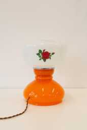 Yugochic Table Glass Lamp Vintage Retro Bedside Rose Pattern Warm Light Orange Glow Textile Cable Brass - thumbnail 1